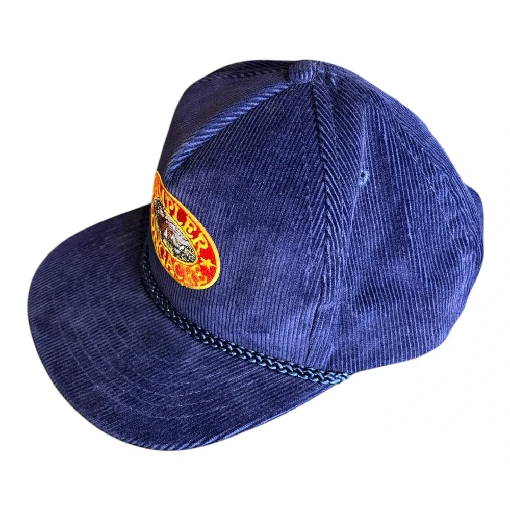 Vintage Wampler Longacre Blue Corduroy Snapback Cap Food Chicken Poultry Hat